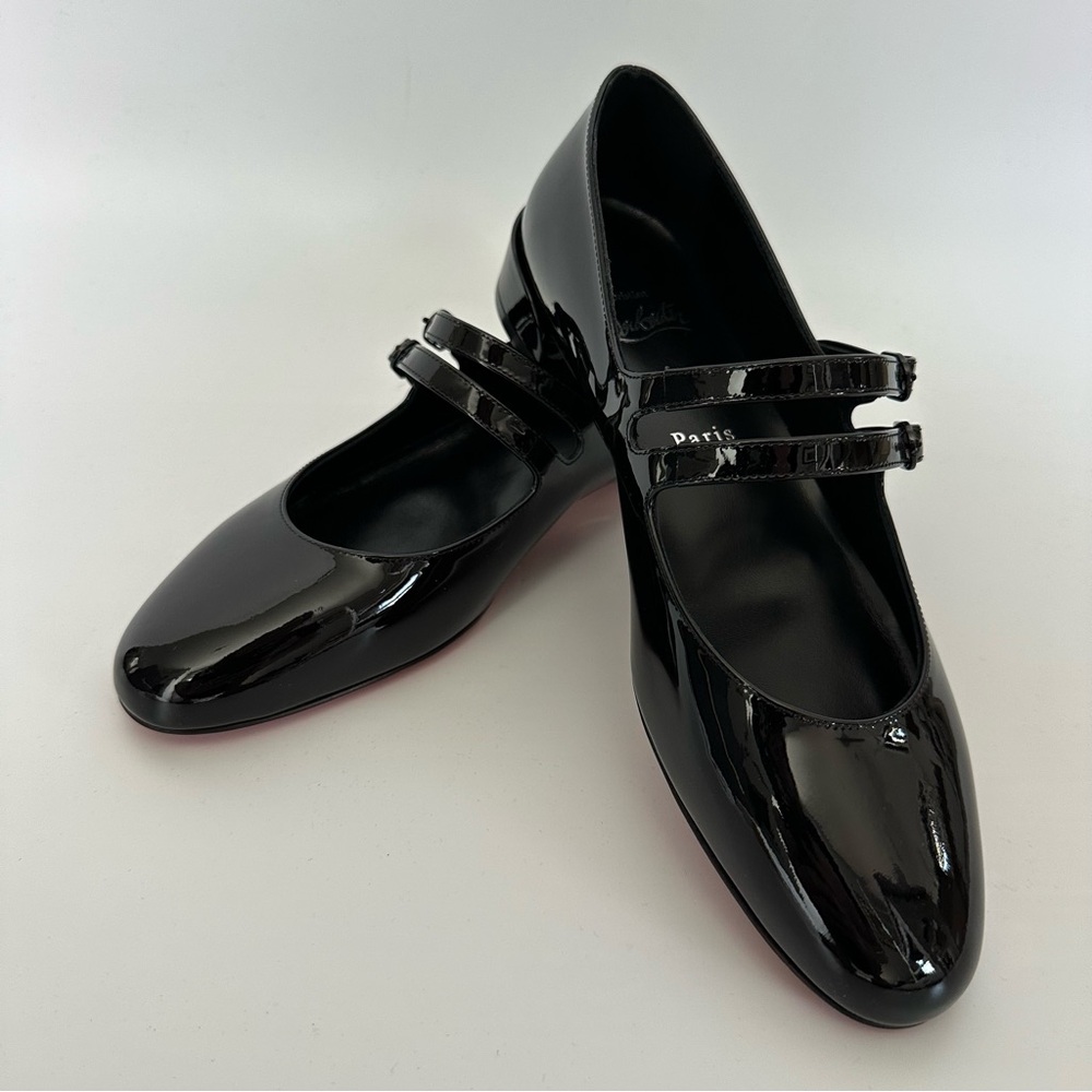 Christian Louboutin Sweet Jane Black Patent Leather Ballerina Flats New